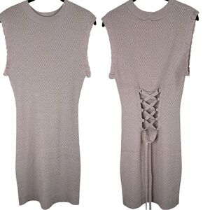 Endless Rose Sleeveless Lace-Up Tie-Back Pique Knit Dress Camel Medium NWT